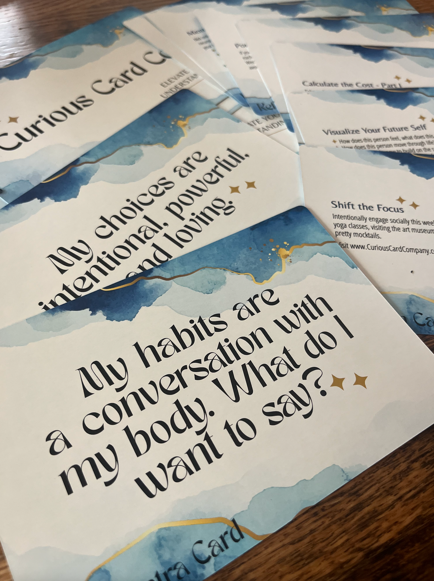 These Curious Card Company cards include simple, short reminders designed to help you stay motivated; use one as a bookmark, tape them to your mirror, put them in your work space.